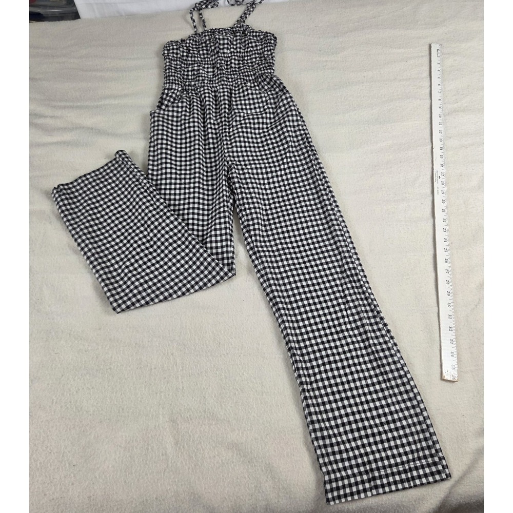 Black & White Gingham Checked Smocked Top Jumpsuit Size XS - Picture 8 of 8